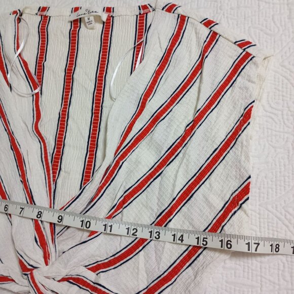 Love Tree Womens Striped Twist-Front Top Size M Blouse White and Red - Picture 7 of 8